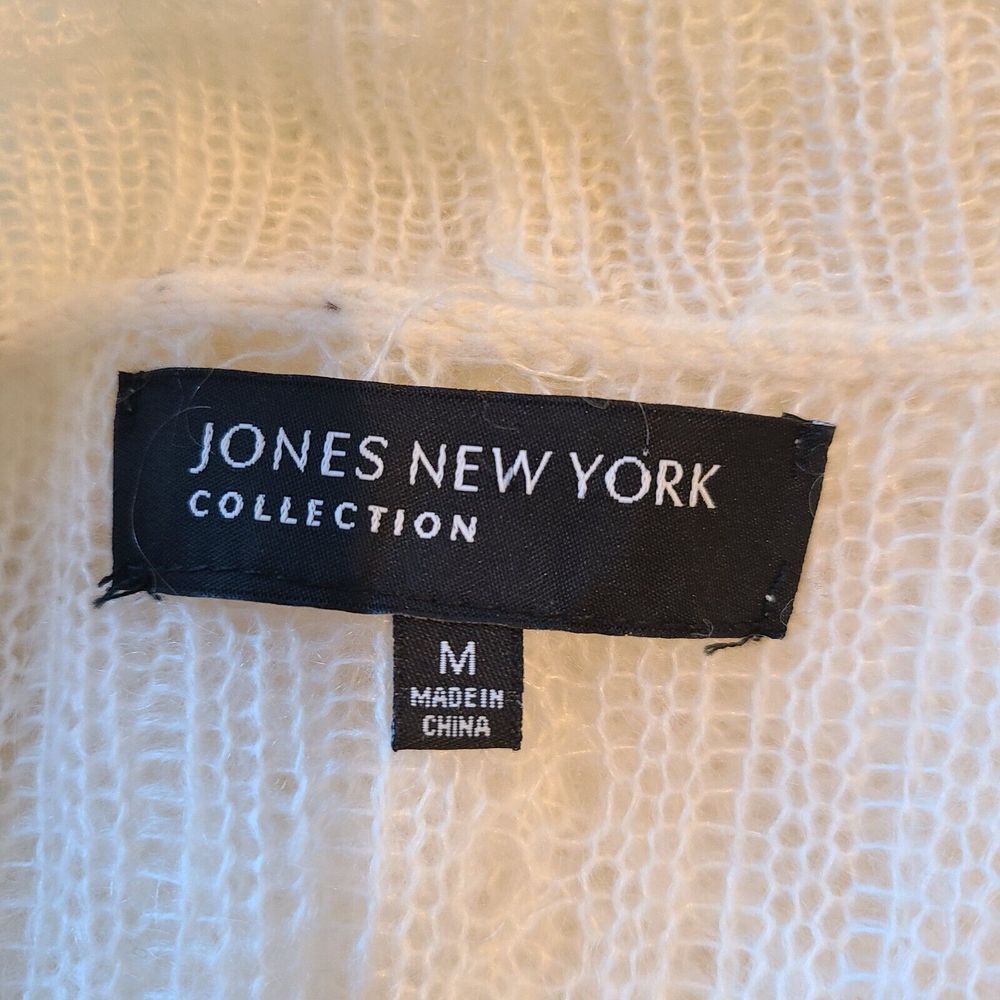 Jones NY Wool Mohair Blend Open Knit Cardigan Sweater lvory Medium Fairy - Picture 5 of 6